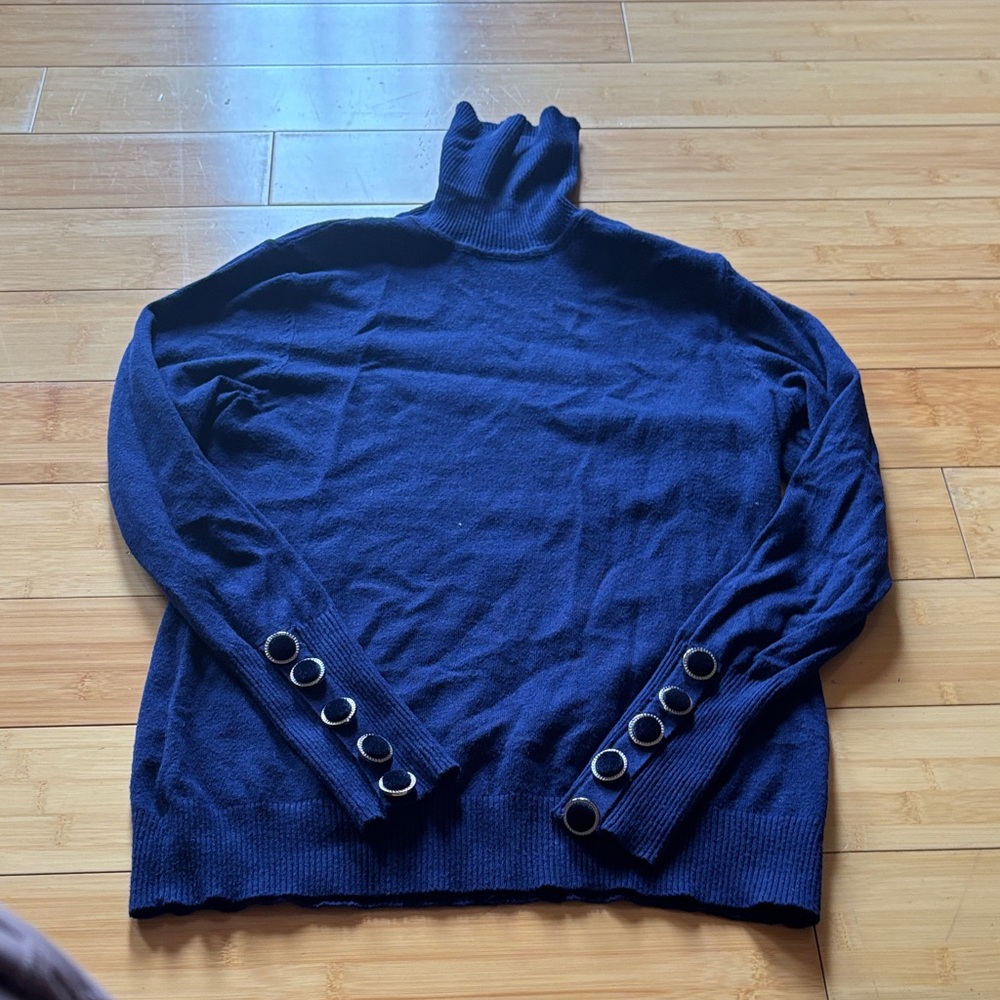 Elegant Navy Turtleneck Sweater with Button Details